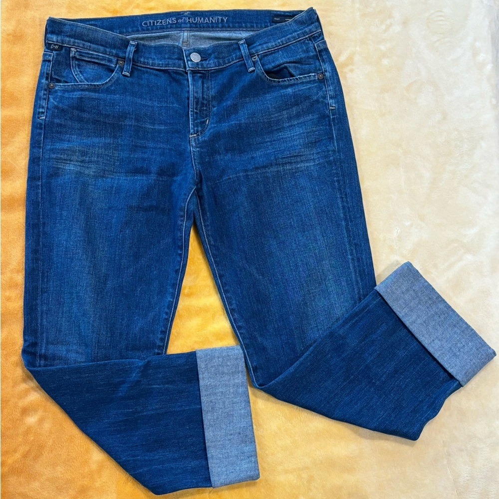 Citizens of Humanity Dark-Washed Dani Straight Leg Ankle Cuffed Jeans, size 31